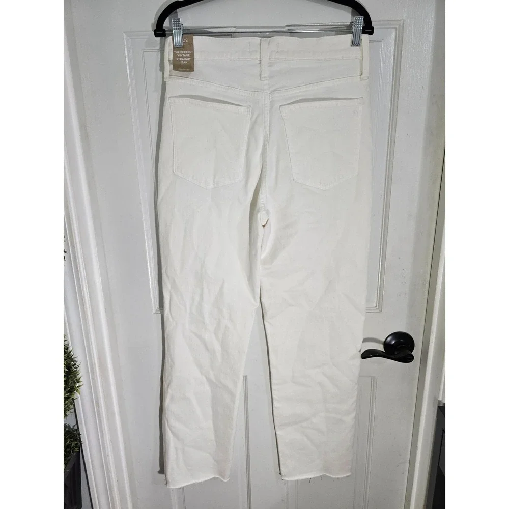 Madewell Womens White Distressed Denim Perfect Vintage Straight Jean Size 28 NWT
